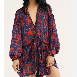 NEW NWT Free People Love Letter Tunic Top Mini Dress Merlot Combo Red Medium